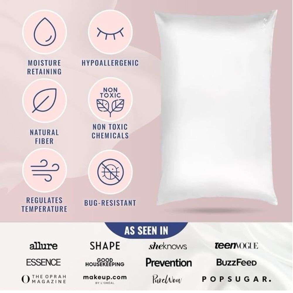Blissy Silk Pillowcase 100% Silk Standard Pillowcase White - Picture 3 of 6